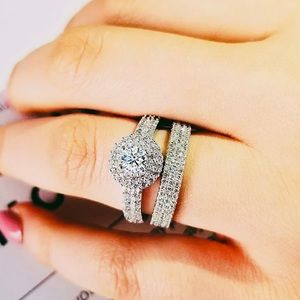2pcs 925 stamps Silver CZ diamond Weddings rings for couples